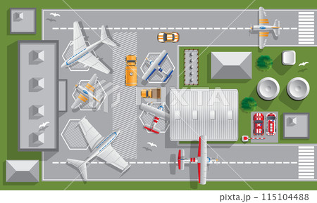 Terminal of the airport. View from above. Vector illustration. Terminal of the airport. View from above. Vector illustration. 115104488