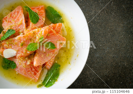 fresh salmon raw spicy seafood salad fresh salmon raw spicy seafood salad 115104646