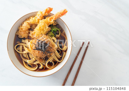 Japanese ramen noodles with shrimps tempura Japanese ramen noodles with shrimps tempura 115104848