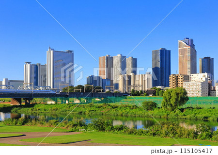 【神奈川県】武蔵小杉の高層マンションと新幹線 115105417