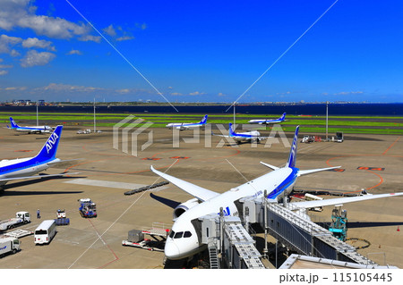 【東京都】晴天の羽田空港C滑走路（第2ターミナル展望デッキ） 115105445