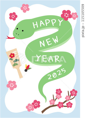 2025年巳年の年賀状テンプレート 蛇年 かわいい ベクター 2025年巳年の年賀状テンプレート 蛇年 かわいい ベクター 115105509