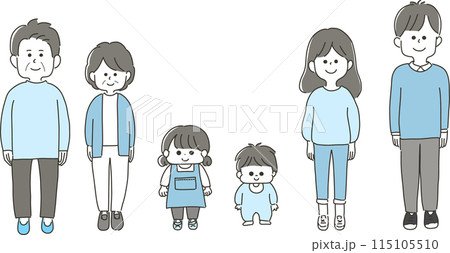 穏やかな笑顔の家族全身イラストセット 115105510