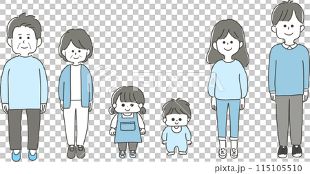穏やかな笑顔の家族全身イラストセット 115105510