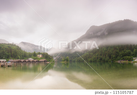 Passenger boat station, pier or dock on Konigsee lake in Berchtesgaden, Germany Passenger boat station, pier or dock on Konigsee lake in Berchtesgaden, Germany 115105787