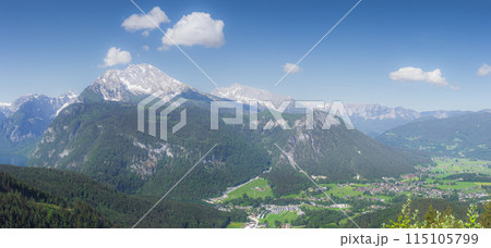 View of mountain valley near Jenner mount in Berchtesgaden National Park, Alps 115105799