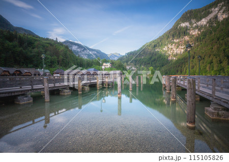 Passenger boat station, pier or dock on Konigsee lake in Berchtesgaden, Germany Passenger boat station, pier or dock on Konigsee lake in Berchtesgaden, Germany 115105826
