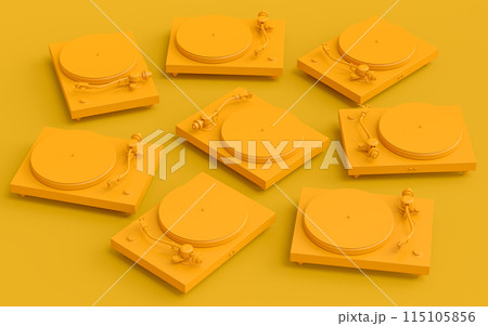 Set of vinyl record player or DJ turntable with retro vinyl disk on monochrome Set of vinyl record player or DJ turntable with retro vinyl disk on monochrome 115105856