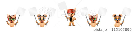 Funny dog holding a banner and smartphone 115105899