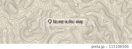 Topographic map with contour lines. Geographic terrain grid, relief height elevation. Ground path pattern. Travel and navigation, cartography design element. Vector illustration 115106500