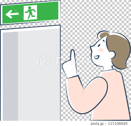 The upper body of a woman checking the emergency exit 115106685