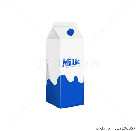 Pack of Milk in cartoon style. Packaging carton design for ads and product design. Vector milk carton icon. Dairy product illustration. Pack of Milk in cartoon style. Packaging carton design for ads and product design. Vector milk carton icon. Dairy product illustration. 115106957