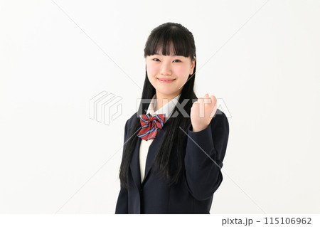 女子高生　制服　ガッツポーズ 115106962