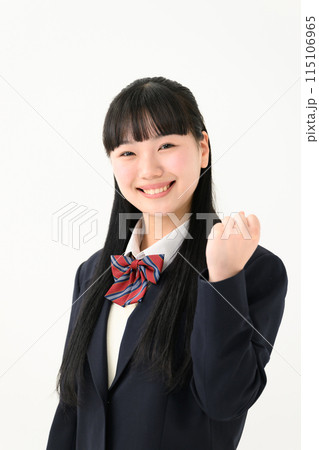 女子高生　制服　ガッツポーズ 115106965