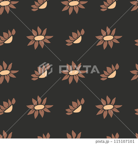 Ditsy seamless pattern with pretty flowers on black background 115107101