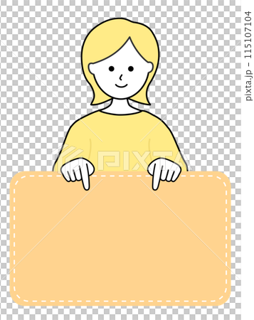 一個女人指向下方並解釋的簡單線條畫插圖 115107104