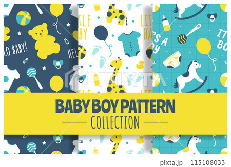 Baby Seamless Pattern Design, A Set of Simple Decorative Elements in a Hand Drawn on Style Cartoon Flat Illustration Template 115108033