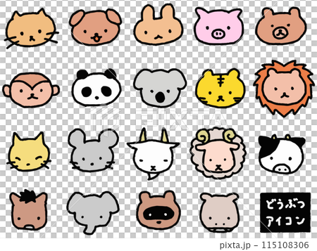 どうぶつ手描きアイコンセット 115108306