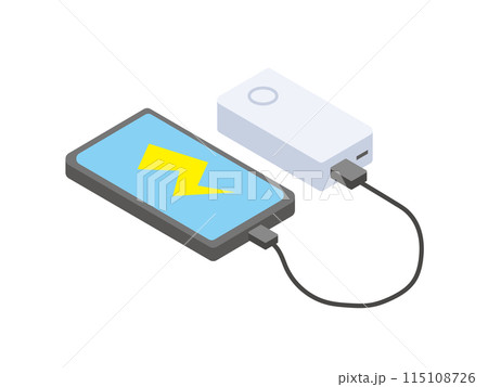 モバイルバッテリーで充電中のスマートフォン 115108726