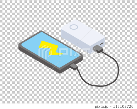 モバイルバッテリーで充電中のスマートフォン 115108726