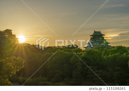 夕暮れ空と大阪城天守閣 115109261