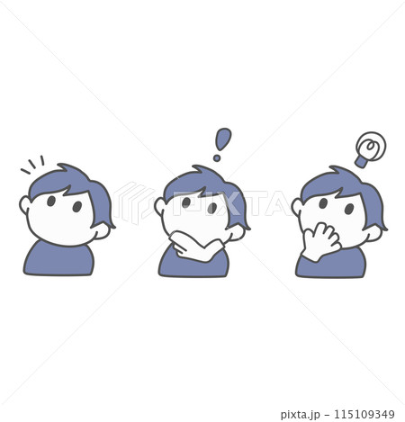 何かに気づいたり、閃いたりしている様子の男性のイラストセット 何かに気づいたり、閃いたりしている様子の男性のイラストセット 115109349