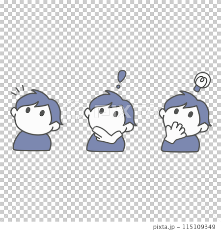 何かに気づいたり、閃いたりしている様子の男性のイラストセット 何かに気づいたり、閃いたりしている様子の男性のイラストセット 115109349