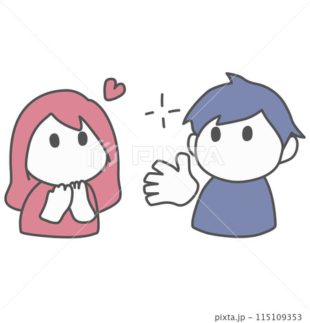 キラキラしている男性と、ときめいている女性のイラスト キラキラしている男性と、ときめいている女性のイラスト 115109353