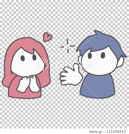 キラキラしている男性と、ときめいている女性のイラスト キラキラしている男性と、ときめいている女性のイラスト 115109353