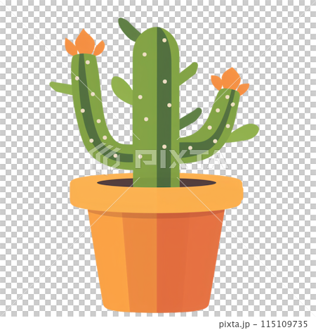 Cactus in Traditional Pattern Pot flat Illustration 115109735