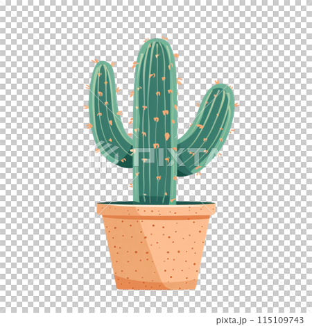 Cactus in Traditional Pattern Pot flat Illustration 115109743