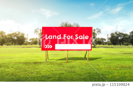 Land plot management - real estate concept with a vacant land on a green field available for building construction and housing subdivision in a residential area for sale, rent, buy or investment. Land plot management - real estate concept with a vacant land on a green field available for building construction and housing subdivision in a residential area for sale, rent, buy or investment. 115109824
