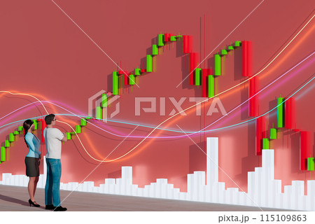 Business people looBusiness people look at a chart. The trader analyzes the price movement on a huge trading chart. A businessman-investor watches the movement of the price of an asset.k at a chart. 115109863
