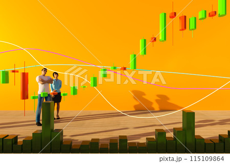 Business people looBusiness people look at a chart. The trader analyzes the price movement on a huge trading chart. A businessman-investor watches the movement of the price of an asset.k at a chart. 115109864