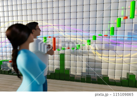 Business people looBusiness people look at a chart. The trader analyzes the price movement on a huge trading chart. A businessman-investor watches the movement of the price of an asset.k at a chart. Business people looBusiness people look at a chart. The trader analyzes the price movement on a huge trading chart. A businessman-investor watches the movement of the price of an asset.k at a chart. 115109865