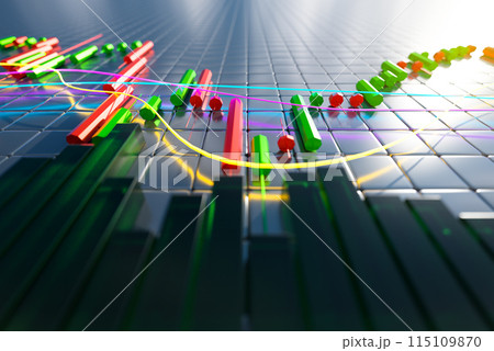 3D trading chart on a yellow background. Concept of trade, technology, investment and analysis. 3D trading chart on a yellow background. Concept of trade, technology, investment and analysis. 115109870