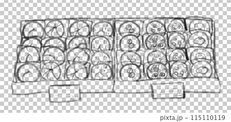 顯示許多百吉餅的手繪線條圖插圖 顯示許多百吉餅的手繪線條圖插圖 115110119