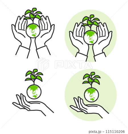 地球に緑が茂っているイラストを手で支えて、SDGsを表現 115110206