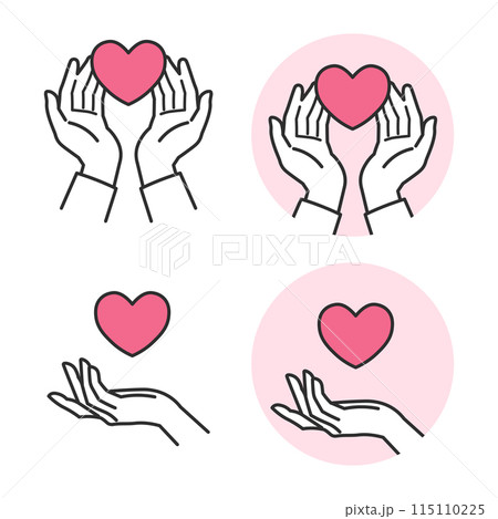 ハートのアイコンを手のひらにのせて、思いやりや優しさを表現するシンプルイラスト 115110225