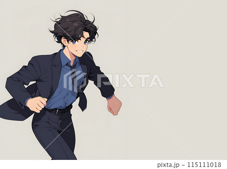 元気に走り出す男性会社員　AI 115111018