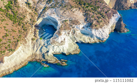 View of the volcanic open cave of Sykia, Milos island, Cyclades, Greece View of the volcanic open cave of Sykia, Milos island, Cyclades, Greece 115111082