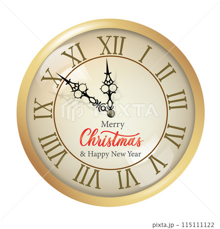 The watch is gold with Roman numerals. New Year and Christmas design. The watch is gold with Roman numerals. New Year and Christmas design. 115111122