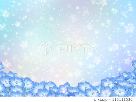 青い花の神秘的、メルヘン、幻想的なきらきら光るシンプルグラデーション背景壁紙イラストテクスチャ 115111536