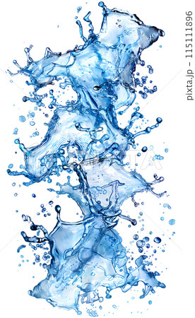 Electric blue paint splashing on white canvas, resembling a natural landscape 115111896