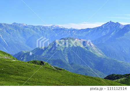 朝の乗鞍大黒岳から見た焼岳（撮影地：乗鞍、大黒岳） 115112514
