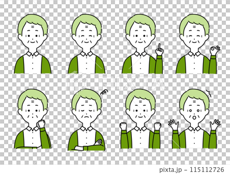 高齢男性の表情・ポーズセットイラスト 115112726