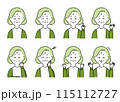 高齢女性の表情・ポーズセットイラスト 115112727