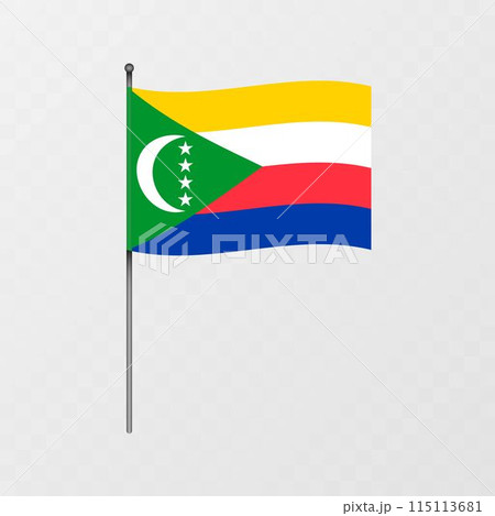 Comoros national flag on flagpole. Vector illustration. Comoros national flag on flagpole. Vector illustration. 115113681