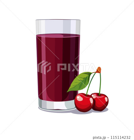 Full glass of pink freshly squeezed cherry juice. Isolated vector summer drink for flat design Full glass of pink freshly squeezed cherry juice. Isolated vector summer drink for flat design 115114232