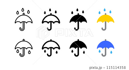 かわいいシンプルな傘、雨の天気予報、ジメジメ梅雨、ベクターアイコンイラスト素材 115114358